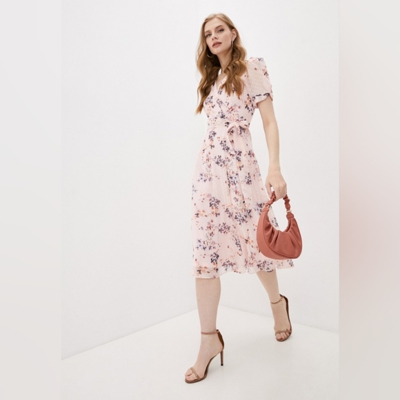 DKNY Pink Floral Wrap Dress 8 - Picture 2 of 15